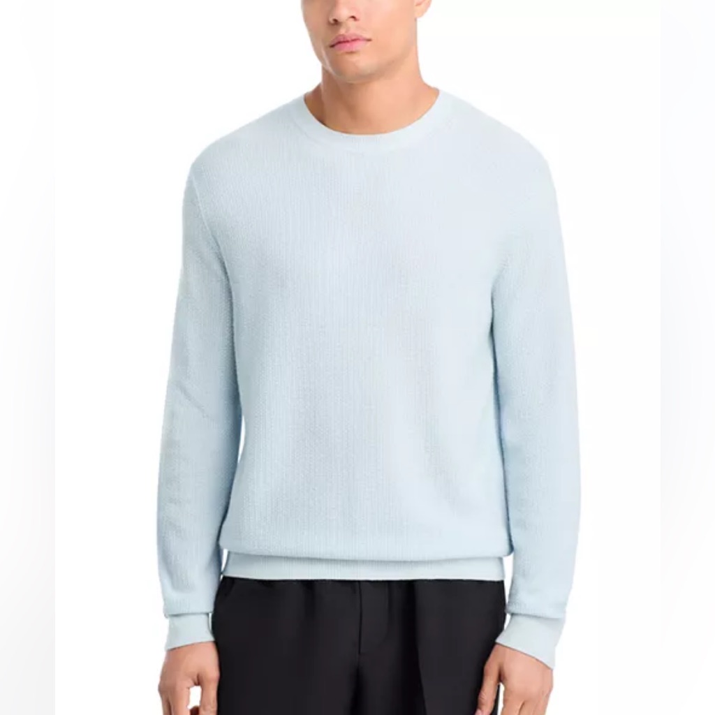 Vince Geometric Jacquard Wool & Cotton Blend Crewneck Sweater Light Blue Lg Nwi